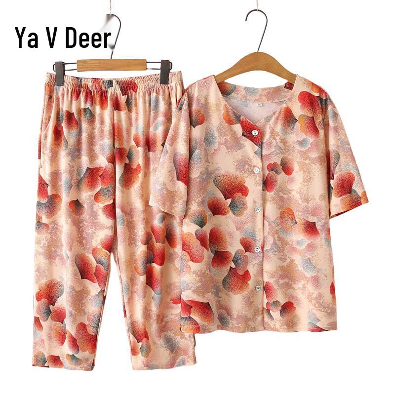 Yalu Plus Size Women s Ice Silk Short Sleeve Two-Piece Set 5XL