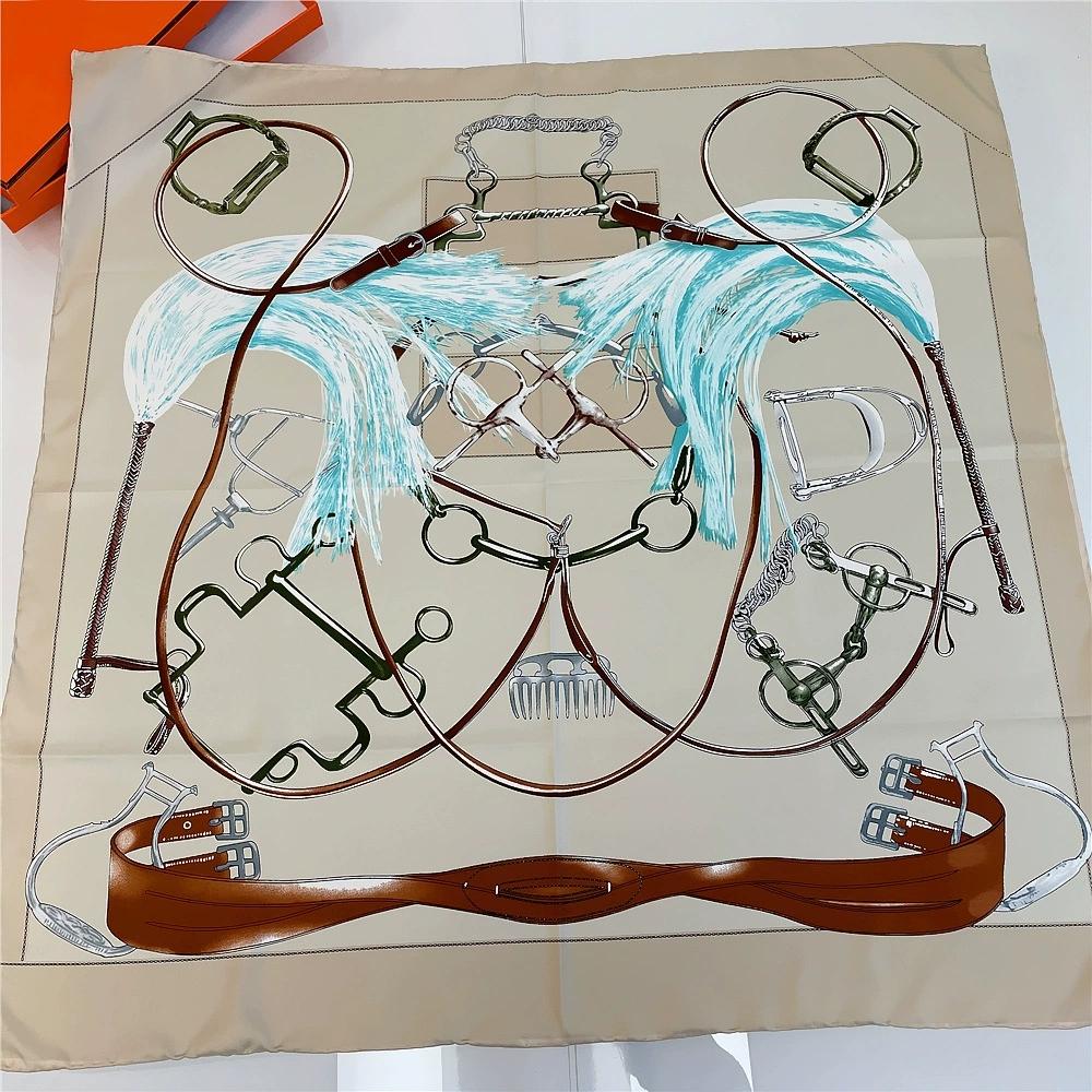 90cm Manual Hand Rolled Twill Silk Scarf Women Brand Printe Square Scarves Wraps Silk Foulards Femme Bandana Head Hijab