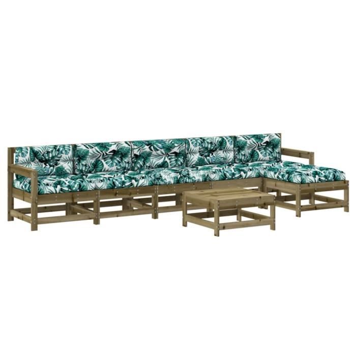 VidaXL Salon de jardin 7 pcs avec coussins bois de pin imprégné 3185975