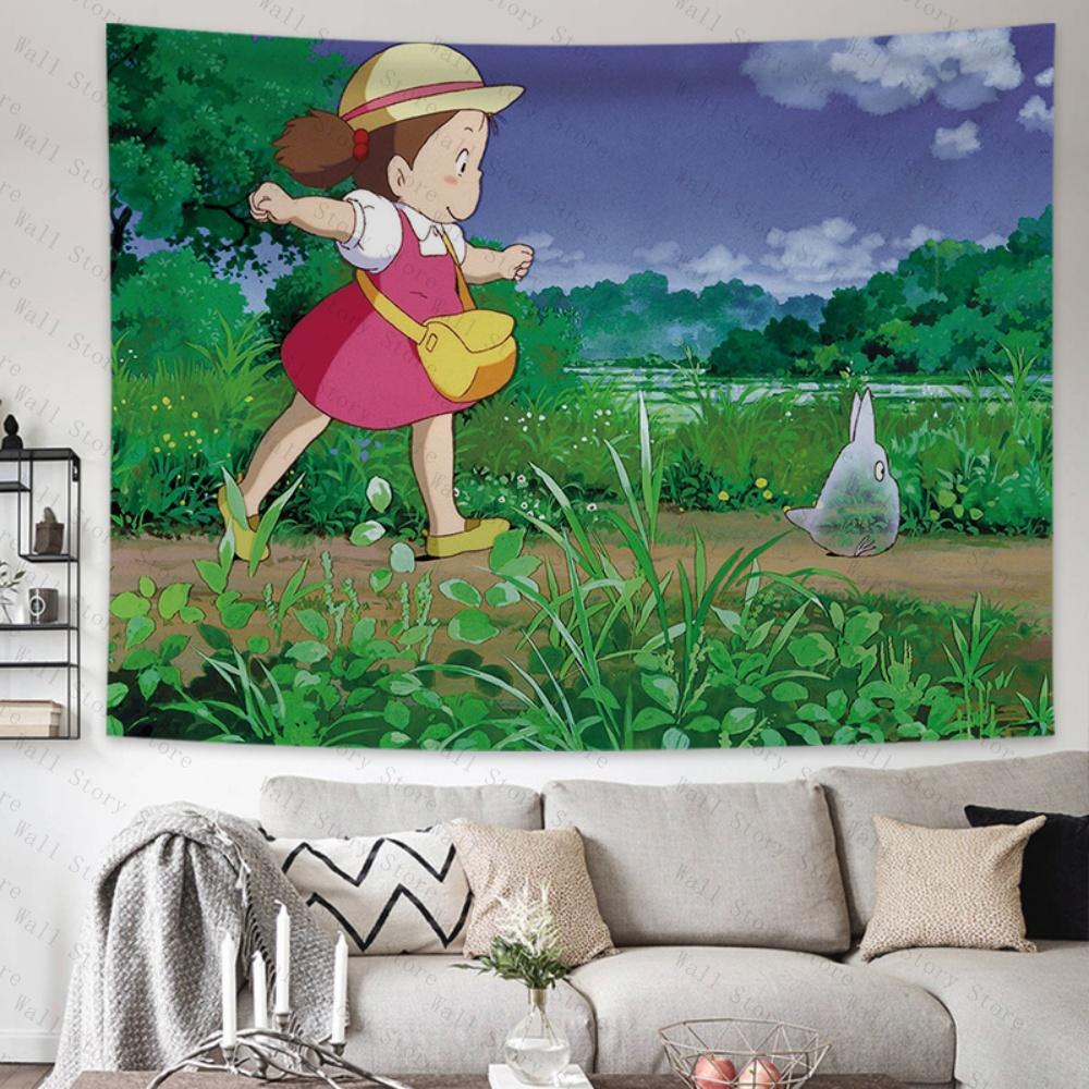 Cartoon Totoro Tapestry Background Cloth Ins Hanging Cloth Anime Hanging Paint Wall Bedhead Tapestry Room Dormitory Wall Cloth