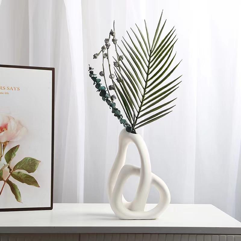 Abstract Ceramic Handicraft Cross Geometry Flower Vase Hollow Vase Rockery Floral Arrangement Accessories Home Decoration