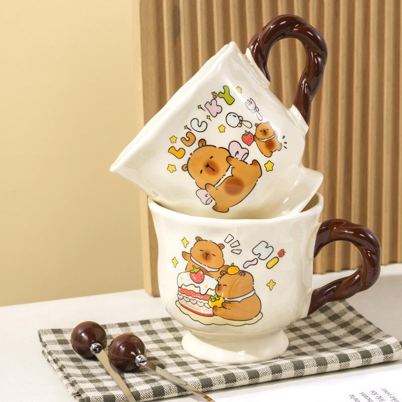 Buddhist Kapibala Ceramic Cup High-Pretty Capybara Mug with Spoon Cute Student Water Cup Couple Souvenir