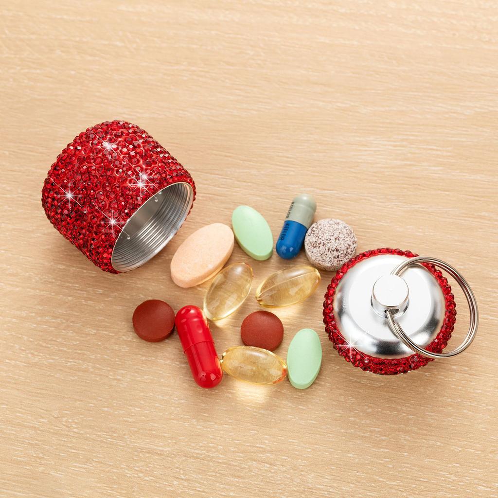 Portable Diamond Pills Case Keychain Waterproof Pills Container Small Box Pendant for Travel and Outdoor Activities