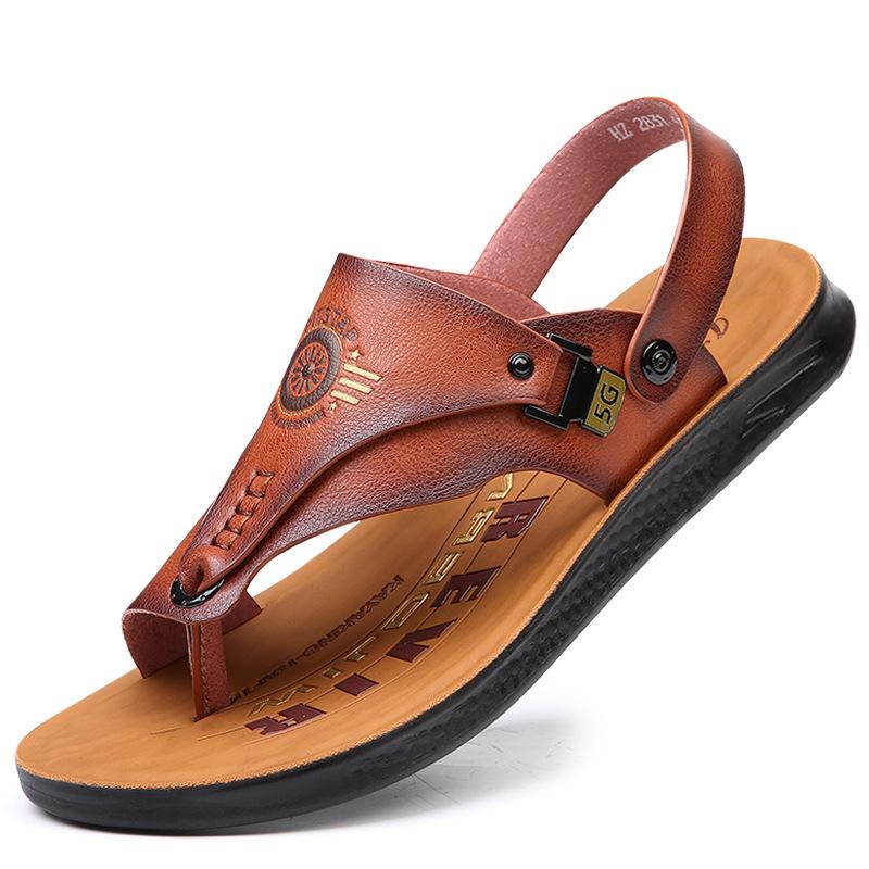 Men's Summer Fashion Genuine Leather Flip Flops Sandals Summer Outdoor Dual-use Sandals for Men High Quality Casual Beach Shoes