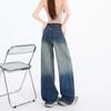 Spring Summer Gradient Color Rhinestone High Waist Relaxed Wide Leg Straight Slim Trendy Denim Casual Pants Female Casual Oversize Denim Trousers