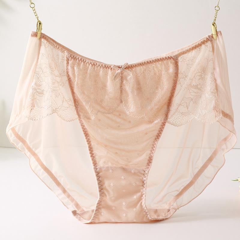 Sweet Plus Size Triangle Underwear Women's Lace Briefs Transparent Sexy Underpant Ruffle Edge High Waist Panties
