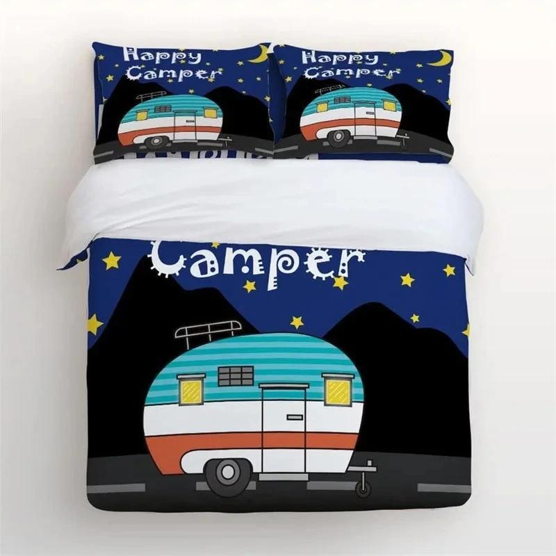 Funda Nórdica para Autocaravana Tema de Viajes Juego de Cama Animales de Dibujos Animados Camping Funda de Edredón Completo King Para Adolescentes Adultos Regalos para Campers