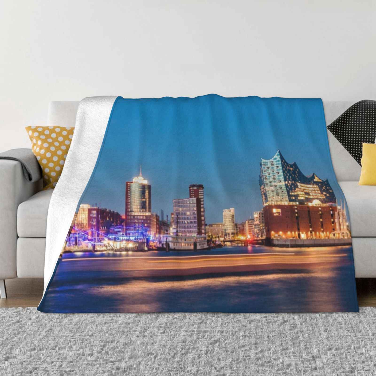 Elbphilharmonie In The Hafencity In Hamburg At Night Super Warm Soft Blankets On Sofa/Bed/Travel Elbe Philharmonic Hall Port Of 30x40in