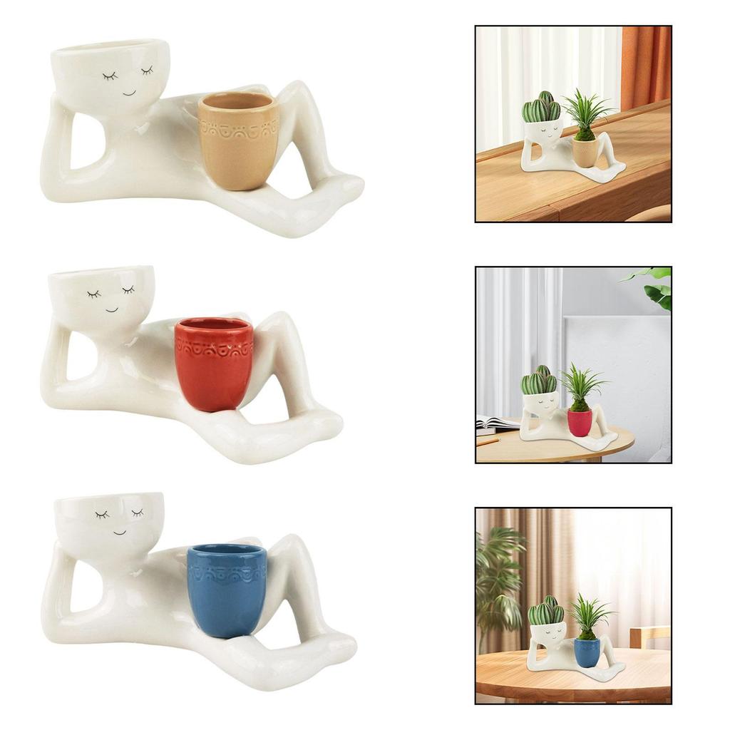 Side Lying Figure Planter Desktop Ornament for Small Plants Resin Plant Pot for Indoor/Outdoor Entrance Yard Balcony Living Room
