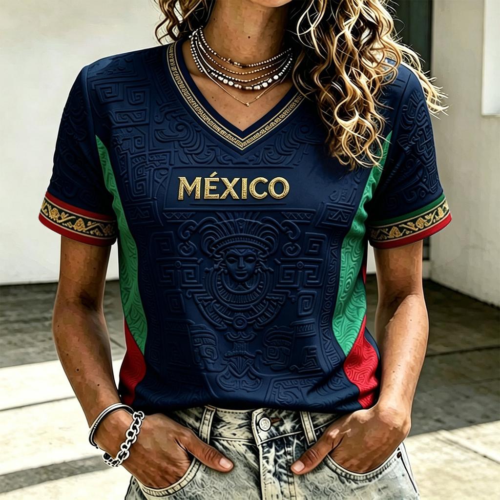 Women's Fashion Casual V-Neck Soccer Top for Everyday Wear