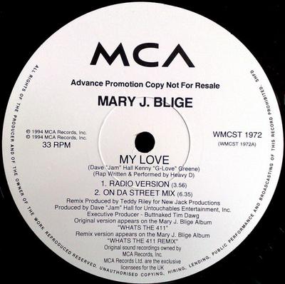 12inch Record MARY J. BLIGE - My Love / Reminisce WMCST1972 MCA Records 1994 UK Dance & Electronica Used
