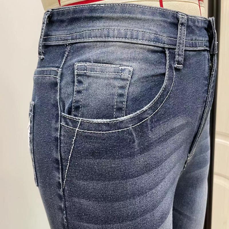 GMXIA Embroidered Jeans Women's Heavy Wash Stretch Denim Trousers