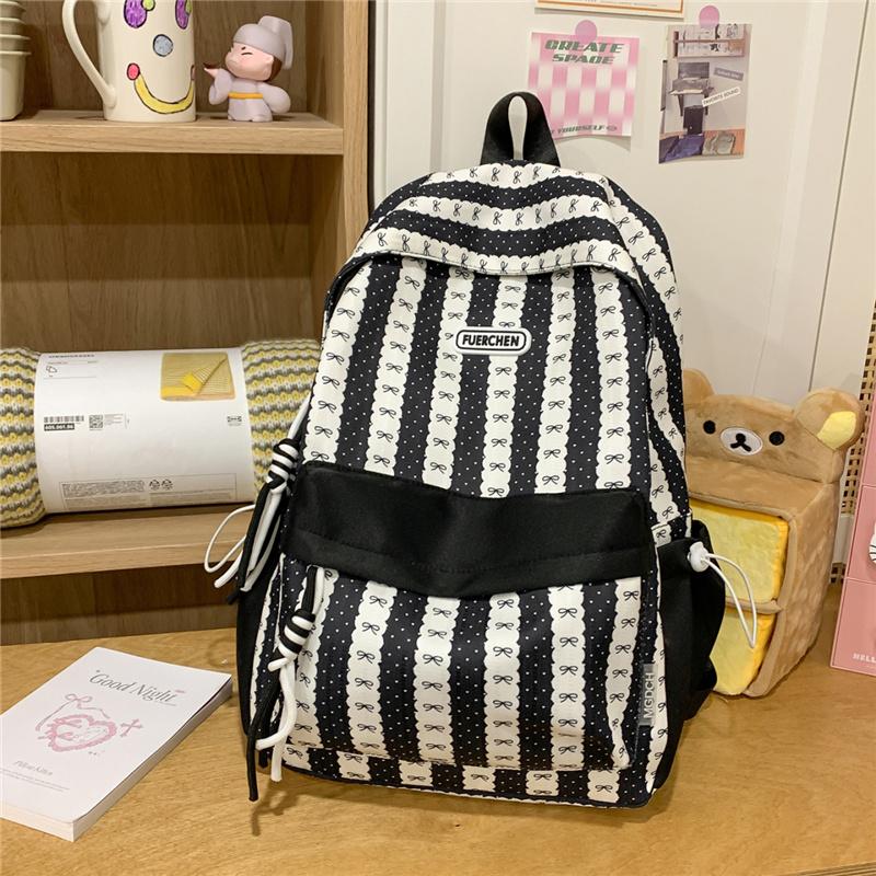 Striped Colorblock Backpack Large Capacity Student Schoolbag Lightweight Backpack