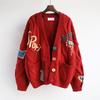 Korean Style Colorful Embroidered V-Neck Knit Sweater Coat for Women - Autumn/Winter
