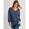 Women S V Neck Loose Long Sleeve Waffle Knit Solid T Shirt
