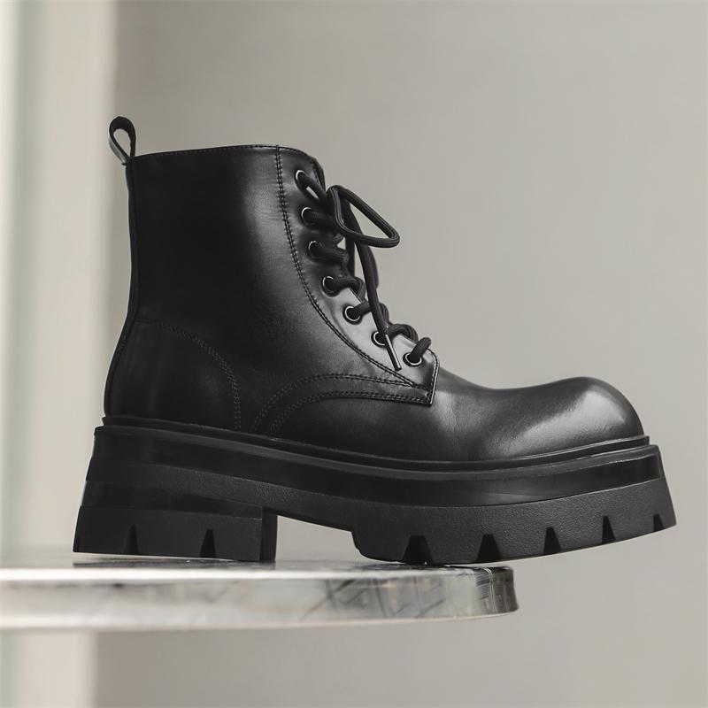 Casual Δερμάτινες Μπότες Αστραγάλου Ανδρικές Στρογγυλή Μύτη Υπαίθρια Μοτοσικλετιστική Υπόδηση Αντιολισθητικές Αναψυχής Βασικές Μπότες με Κορδόνια Ανδρικό Παπούτσι Οδήγησης