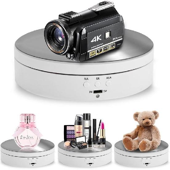 Foleto Rotating Display Stand, 360 Degree Motorized Turntable Display Stand for Photography Products and Shows, with USB Power Cable, Max Load 6.6Lb White 5.4inch