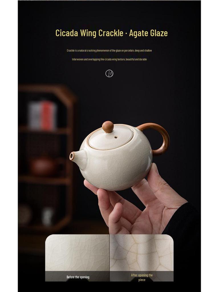 Small Beige Crackle Glaze Ru Ware Xishi Teapot – Ceramic Kung Fu Tea Infuser Set