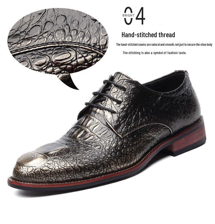 2025 Men's Crocodile Pattern Leather Shoes - Business Korean British Style, Formal Fashion for Youth & Weddings