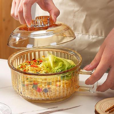 Cuencos de Fideos de Cristal Cuenco para Gachas Accesorio de Cocina para Dormitorio Hogar con Tapa y Asa para Sopa