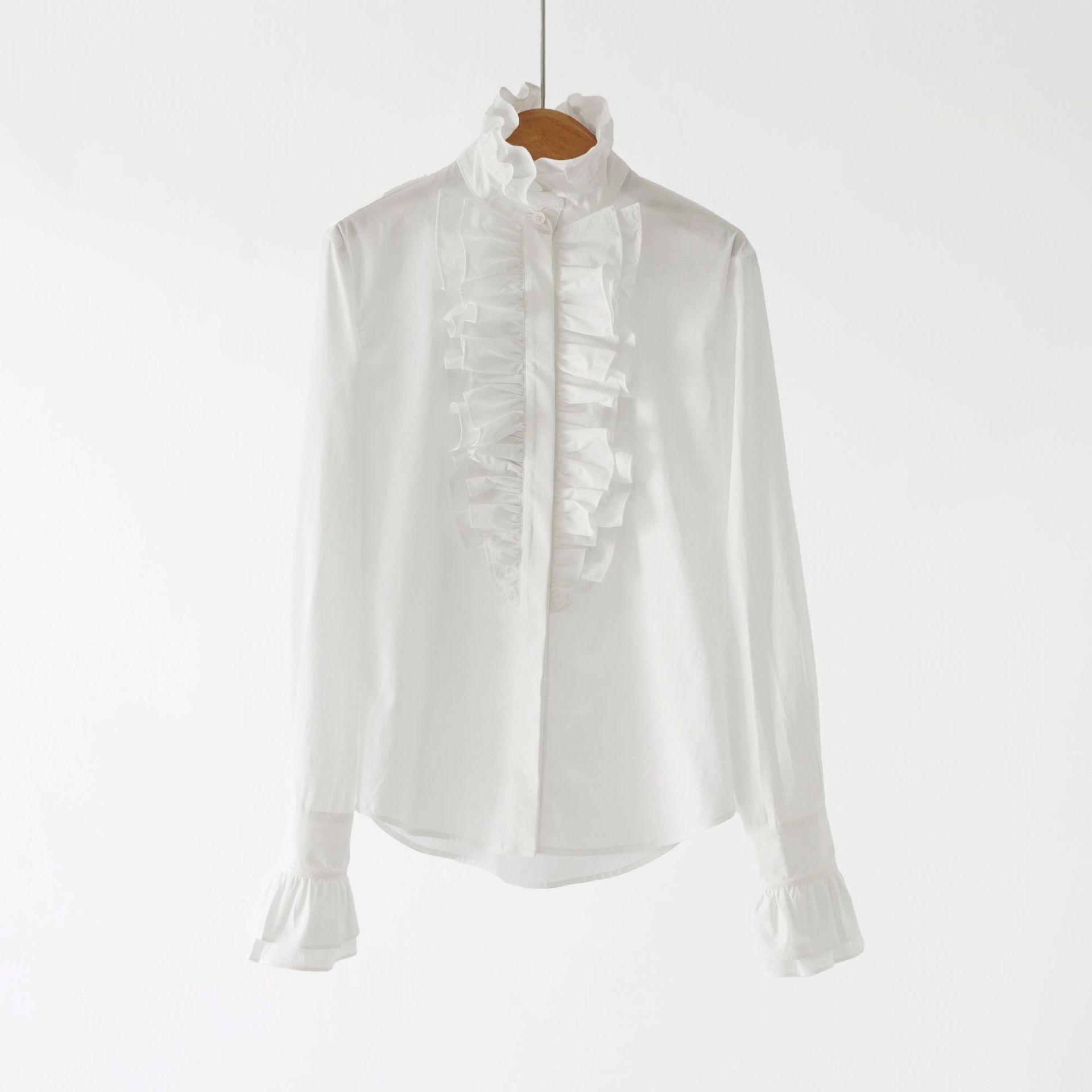 Allow Me to Shine Women s Ruffled High Neck White Poplin Cotton Shirt - Pony Brand Winter Collection M белый