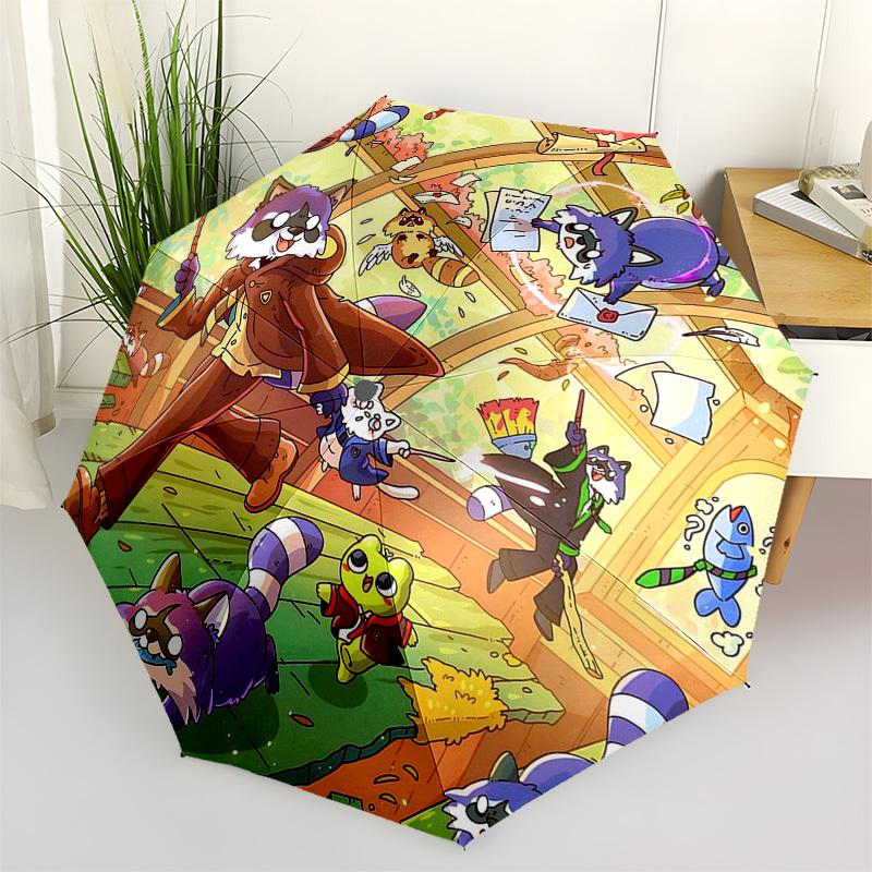

1pc Outdoor Umbrella with Cute Animal Characters - Automatic Opening/Closing, Portable Tri-Fold Design, 8-Rib Iron Frame, Perfect Gift for Fans,