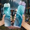 1PC Teal Blue Gold Marble Pattern 750ml Color Plastic Sports Water Bottle Leakproof Flip Straw Lid Suitable for Sports Office Home Use