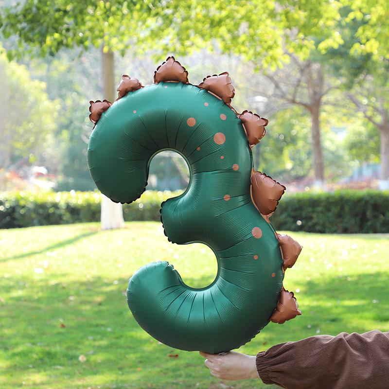 40inch Cartoon Dinosaur Number Balloons Green Cream Color Foil Balloons for Kids Boys Jungle Birthday Party Decoration Supplies