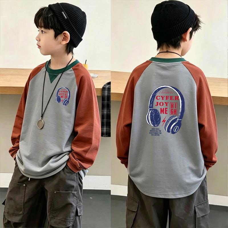 Boys' Color Block Raglan Sleeve T-shirt - Spring/Autumn Loose Fit
