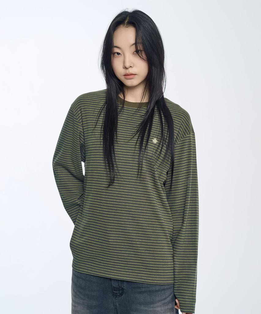 SLOW RECORD HOUSE Striped Long Sleeve_Khaki