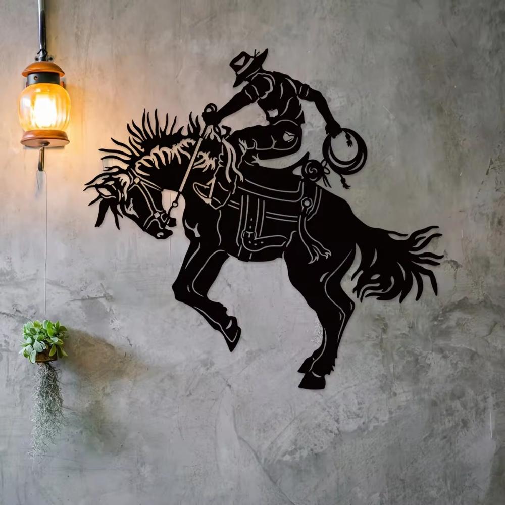 1pc Modern Bronc Rider Metal Wall Art - For Wildlife & Horse Lovers. Farmhouse Decor. Home Decor. Wall Hanging.