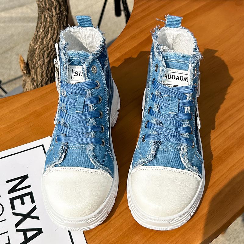 Fashion 2025 Spring Canvas Heightening Women's Shoes New platform Sneakers Women Student Board Shoes High Top Outdoor Casual Shoes