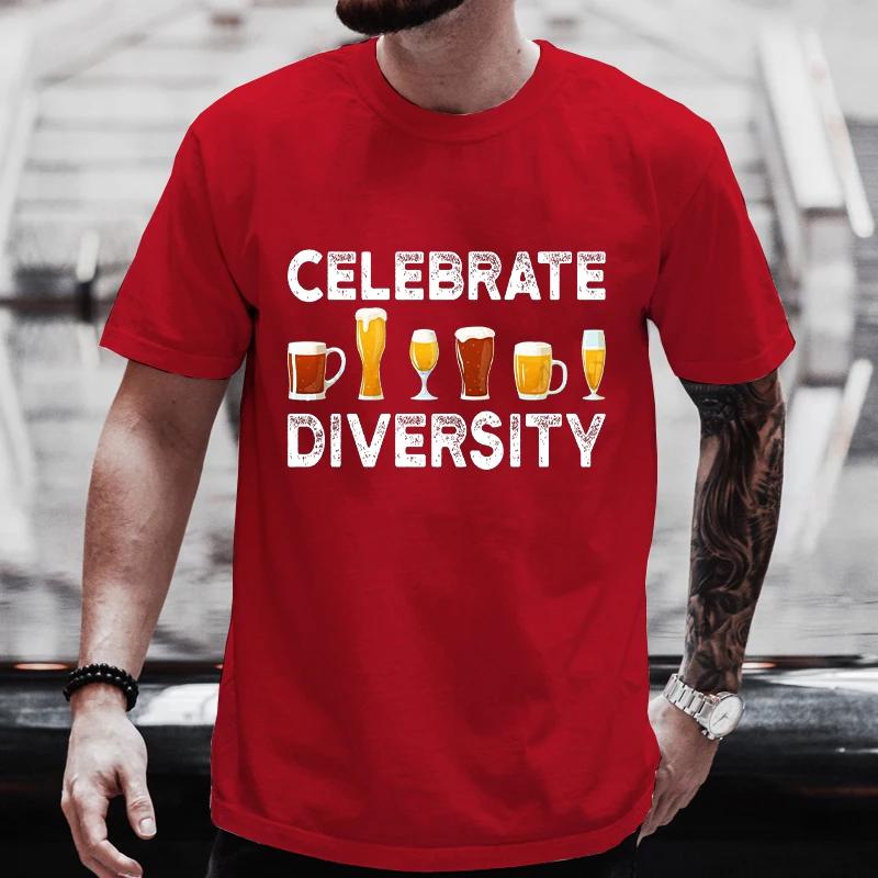 T-shirt for Men Celebrate Diversity Beer Graphic Y2k Clothing Tops Friends Drinker Lover Weekend Party Tees Oversized Streetwear