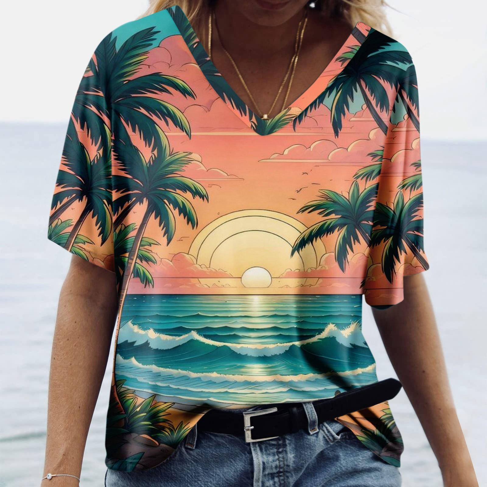 

Женская модная повседневная блузка с V-образным вырезом и коротким рукавом с принтом XXXL