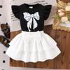 Children's Fashion Set: Summer Girls' Black T-Shirt and White Skirt Set