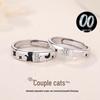 Tichya S925 Sterling Silver Cat Couple Rings: Star Moon Enamel Luminous Open Design