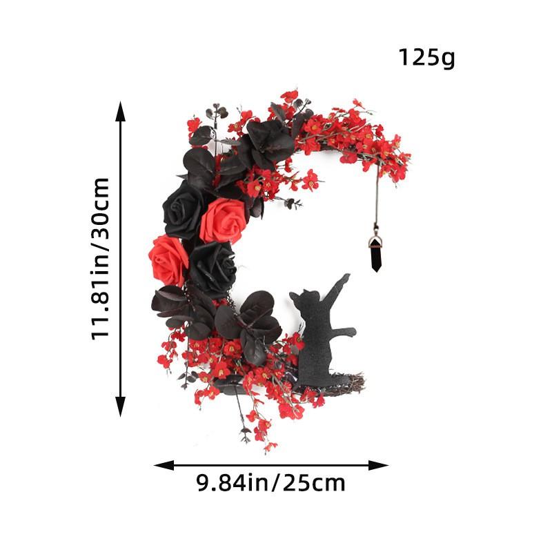 Halloween Cat Wreath Crescent Moon Home Decor Lovers Party Supplies
