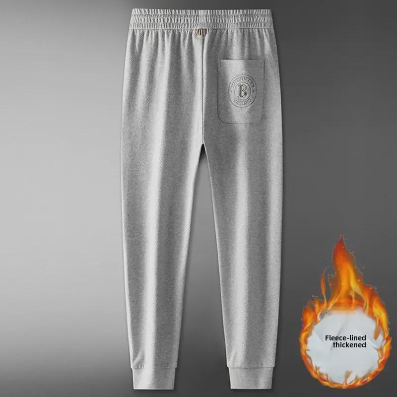 Men's European-Style Embroidered Velvet-Lined Sweatpants - Autumn/Winter Collection