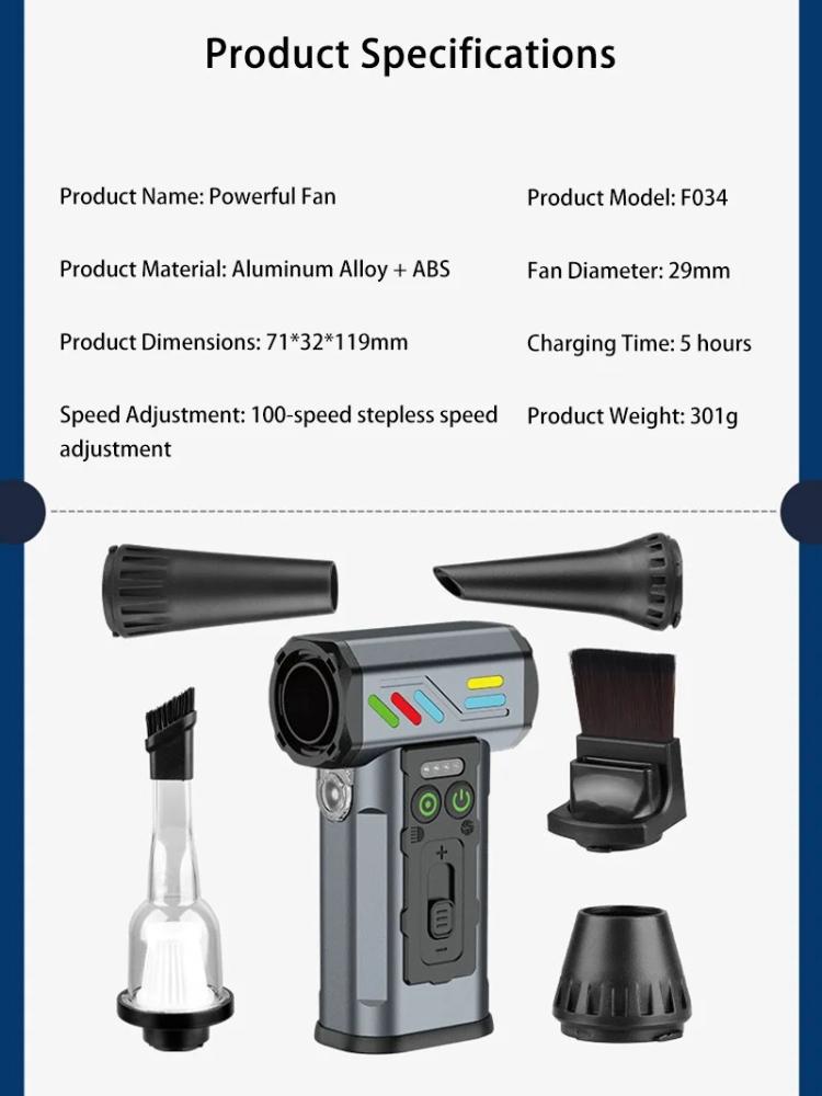 Turbo Jet Fan 130000RPM Uzun Başlıklı Araba Temizleme Aleti Elektrikli Hava Üfleyici Araba Elektrikli Süpürge Turbo Jet Fan