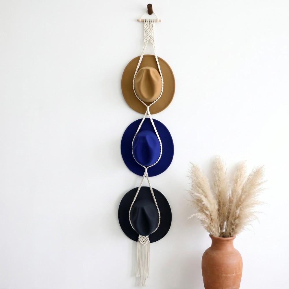 Length 160cm Wall Hanging Hat Organizer Boho Macrame Hat Hanger Daily Cap and Headwear Tidying