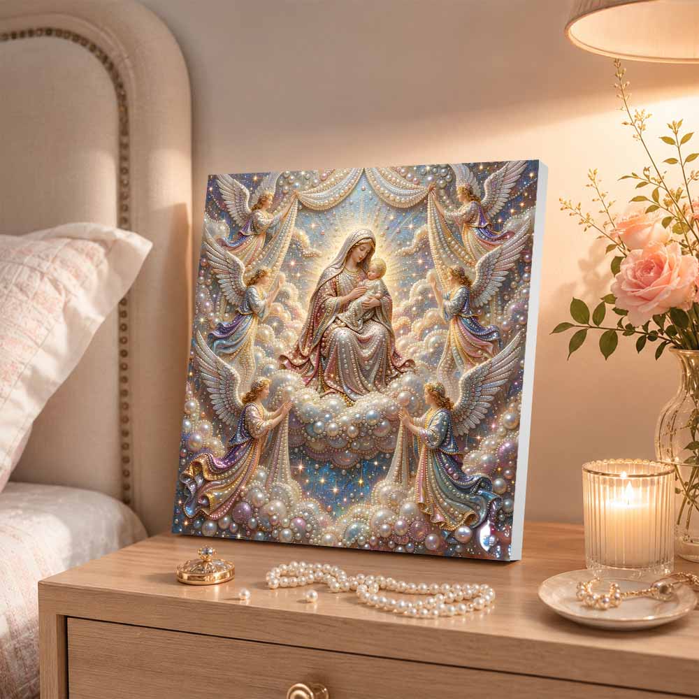Pearl Painting 5D DIY Decorative Painting. Holy Mother and Angels. Cute Birthday Gift. Handmade Art Painting