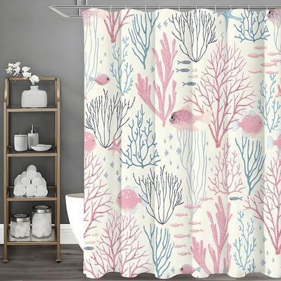 Small Fish Coral Pink Blue Shower Curtain, Bathroom Decorative Shower Curtain, Waterproof Shower Curtain with Hooks