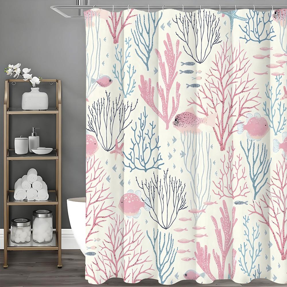 

Маленькие рыбки кораллово-розовый синий занавеска для душа, декоративная занавеска для душа для ванной, водонепроницаемая занавеска для душа с крючками 90*180cm