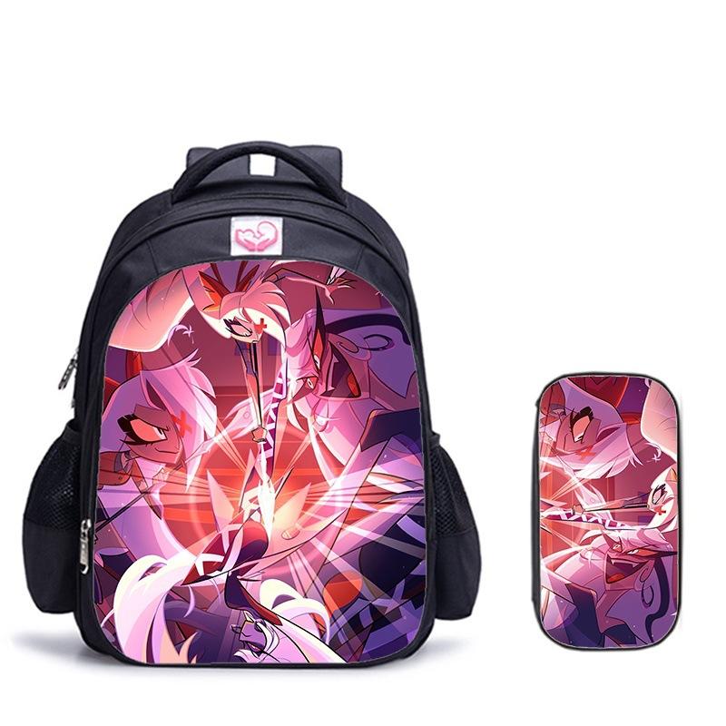 Happy Party Demon Character Two-Piece Set Spine Protection Decompression Shoulder Strap Large Capacity School Bag Pencil Case Combination