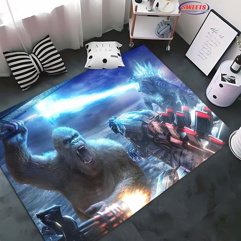 Nový přírůstek ! Klasický kreslený koberec Godzilla VS Kong, podložka do obývacího pokoje, ložnice, k posteli, protiskluzový, odolný, velkoplošný, domácí kancelářský koberec