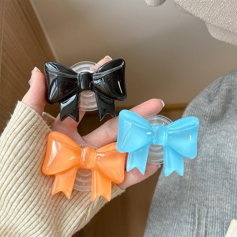Solid Color Bow Mobile Phone Airbag Bracket Paste Retractable Ring Girl Desktop Drama Support