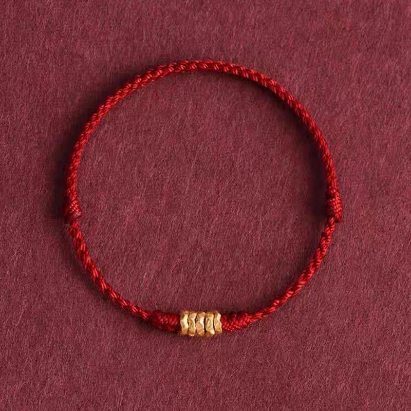 Pure Gold 999 Zodiac Red String Bracelet with Luck Beads for Baby's Full Moon or New Year