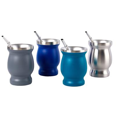 230ml Yerba Mate Gourd Tea Cup Set Double-Wall Stainless Steel Coffee Water Cup Straws Filter With Spoon Brush