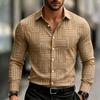 Men's Casual Geometric Lines with Digital Printing, Men's Long Sleeved Shirt, Fitted Version, Lapel Shirt, Trendy and Creative