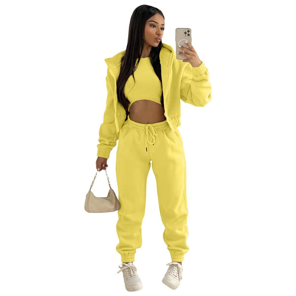 Women's Casual Tracksuit Autumn Winter Top Vest Pant Set Solid Color Zipper Plus Size Sexy Casual Loose Outfits for Women Outfit